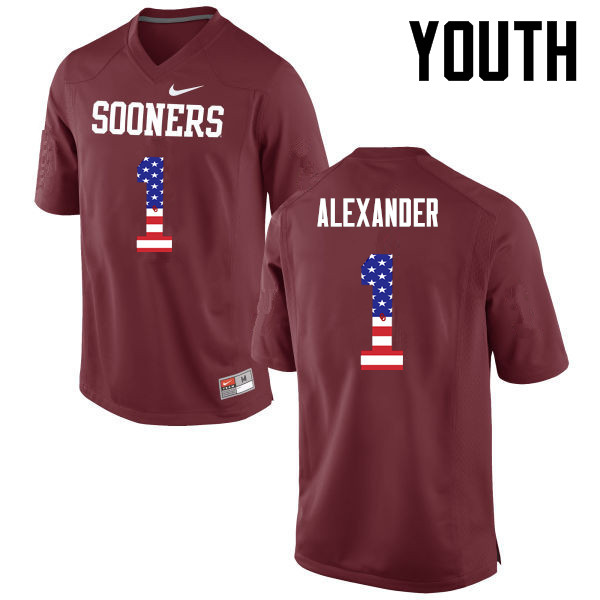 Youth Oklahoma Sooners #1 Dominique Alexander College Football USA Flag Fashion Jerseys-Crimson